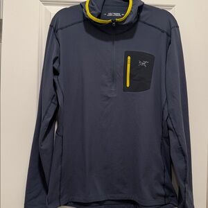 Arcteryx Half Zip Hoodie Men’s Large L Blue Gray With Yellow Trim
